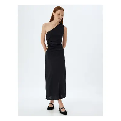 Koton One Shoulder Long Dress with Window Detail Draped