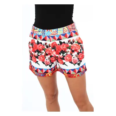 Women's shorts with floral cream patterns