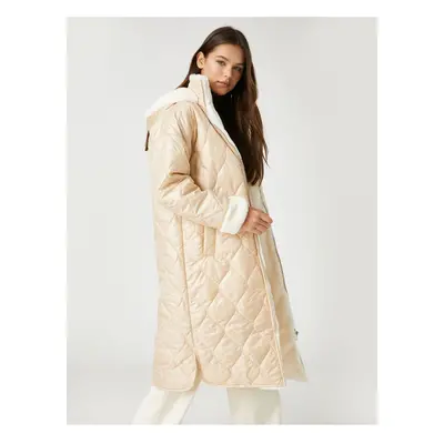 Koton Long Puffer Coat plüss részletesen cipzáras kapucnis zsebbel