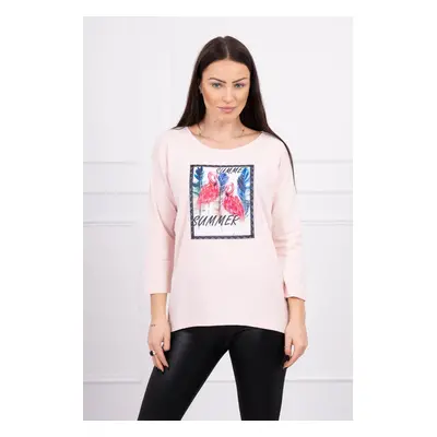 Blouse with flamingo graphics 3D powder pink