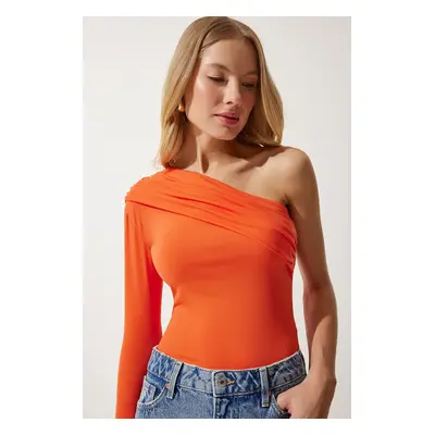 Happiness İstanbul Women's Orange One Shoulder Gather Detailed Knitted Blouse