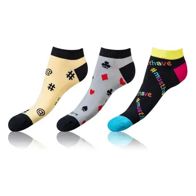 Bellinda CRAZY IN-SHOE SOCKS 3x - Modern Colorful Low Crazy Socks Unisex - Yellow - Black - Grey