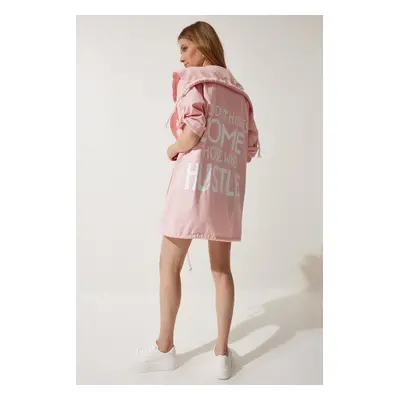 Happiness İstanbul Women's Pink Printed Oversize Gabardine Jacket