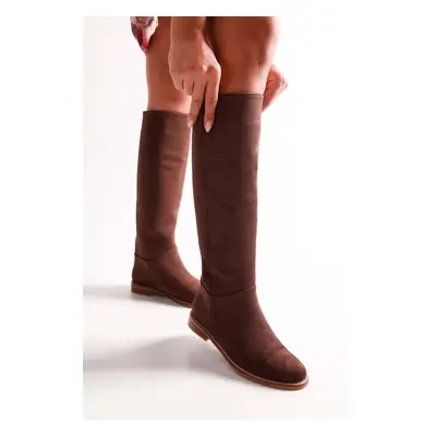 Shoeberry Women's Mori Brown Suede Riding Boots Brown Suede