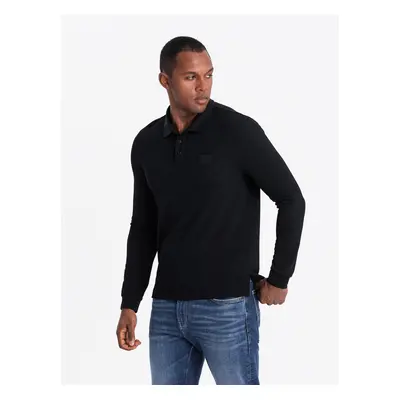 Ombre Structured men's polo longsleeve with patch - black