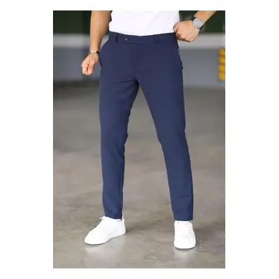 47676 Dewberry Italian Cut Elastic Fabric Mens Trousers-NAVY