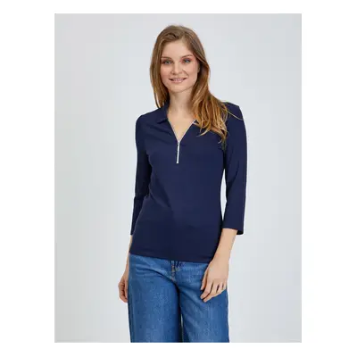 Dark blue T-shirt with three-quarter sleeves ORSAY - Women