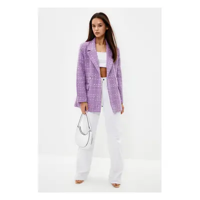 Trendyol Lilac Oversize Woven Plaid Blazer Jacket