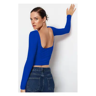 Trendyol Saks Cotton Backless Fitted Stretch Knitted Blouse