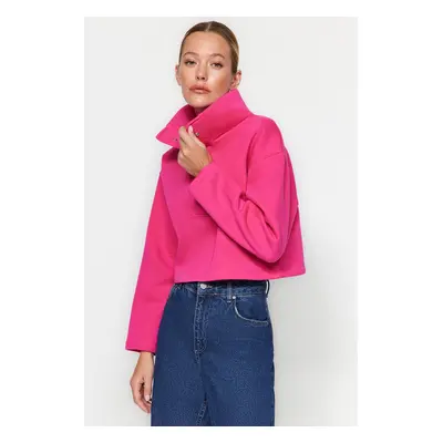 Trendyol Fuchsia Relaxed Fit Crop High Neck Snap Fast Fleece Knitted Sweatshirt