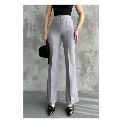 80272 Dewbery High Waist Slim Fit Wide Leg Pants-GREY