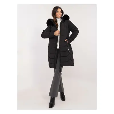 Black down winter jacket with fur