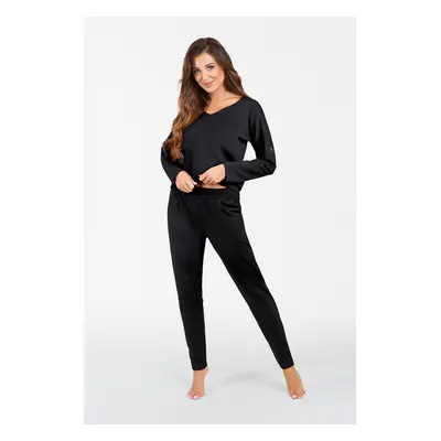 Karina Women's Long Sleeve Tracksuit, Long Pants - Black