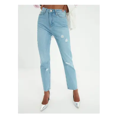 Light blue mom fit jeans with ripped effect Trendyol - Women