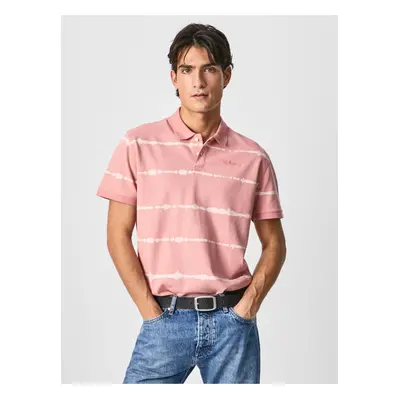 Pink Mens Striped Polo T-Shirt Pepe Jeans Farrell - Men