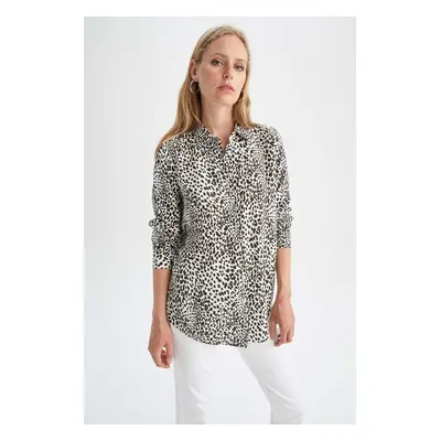 DEFACTO Regular Fit Leopard Patterned Long Sleeve Shirt