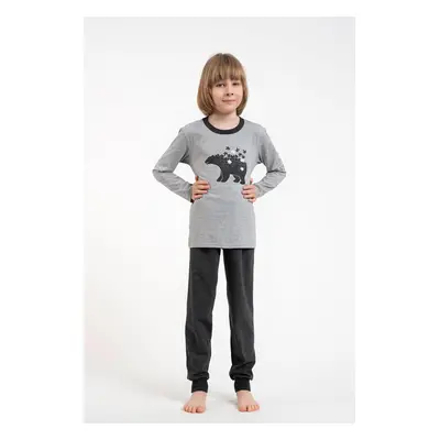 Boys' pyjamas Morten, long sleeves, long trousers - melange/dark melange