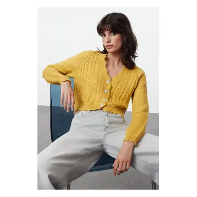 Trendyol Yellow Crop Soft Texture Knit Cardigan