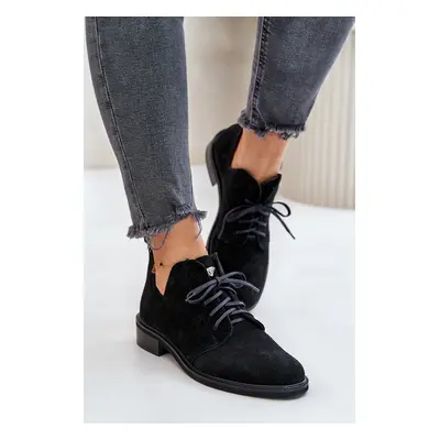 Zazoo Suede Oxfords Lace Up lapos sarkú fekete