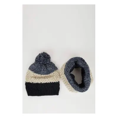 DEFACTO Size 2-Pack Knitted Scarf Pompom Beanie