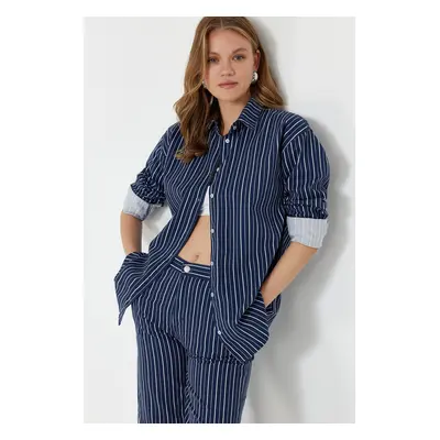 Trendyol Blue Striped Denim Shirt Jacket