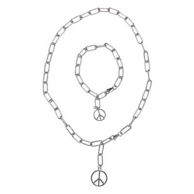 Y Chain Peace Necklace and Bracelet - Silver Color