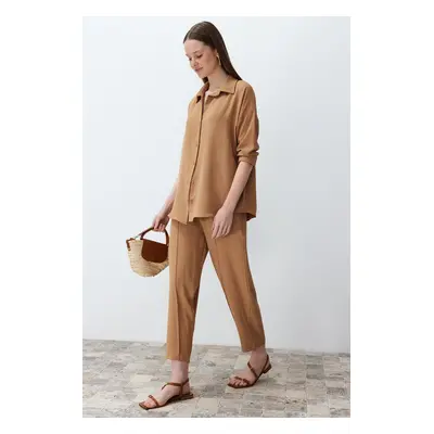 Trendyol Camel Woven Shirt-Pants Aerobin Suit