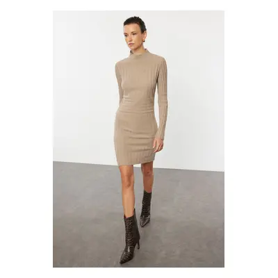 Trendyol Mink Mini Knitwear High Collar Dress