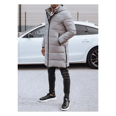 Men&#039;s winter long jacket with hood quilted beige Dstreet