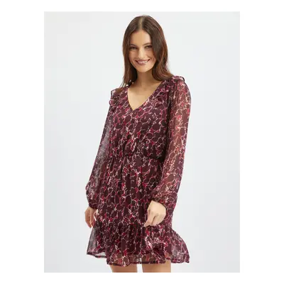 Orsay Burgundy Ladies Patterned Dress - Women