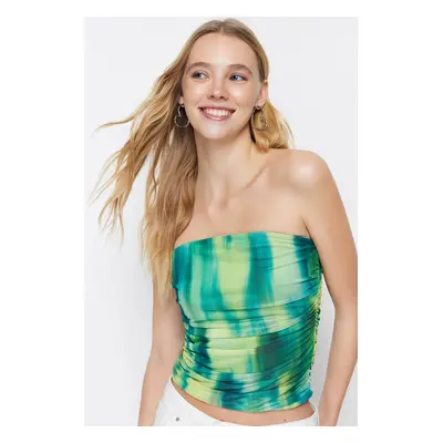 Trendyol Green Strapless Lined Draped Tulle Knitted Blouse