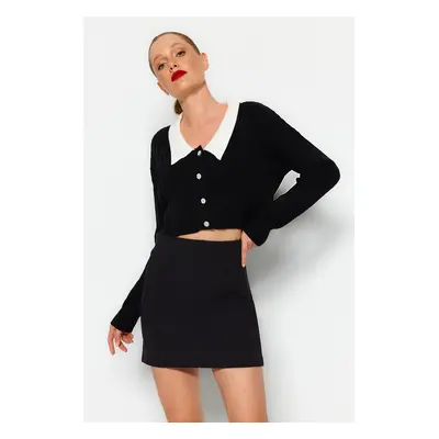 Trendyol Black Super Crop Shirt Collar Knitwear Cardigan