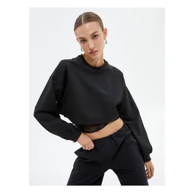 Koton Crop Sweatshirt Tulle Corset Detailed Crew Neck