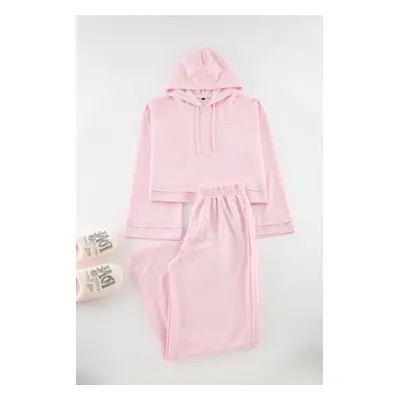 Trendyol Powder Hooded Wide Pattern Knitted Pajama Set