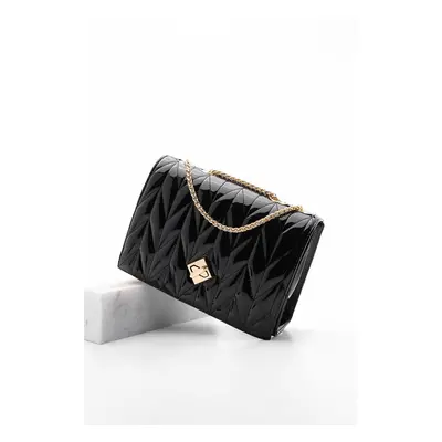 Marjin Women's Gold-colored Chain Shoulder Bag Delbin Black Patent Leather