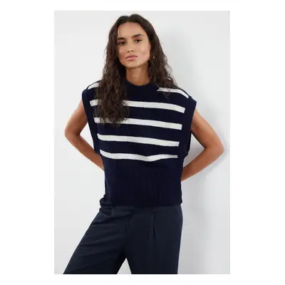 Trendyol Navy Blue Soft Texture Striped Crew Neck Knit Sweater