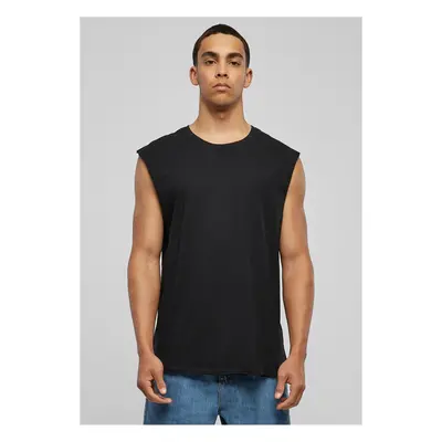 Black sleeveless t-shirt with open brim