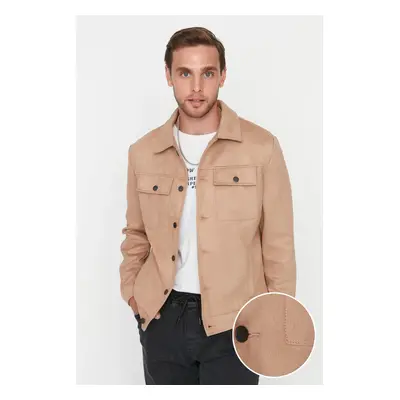 Trendyol Camel Regular Fit Pocket Buttoned Winter Seasonal Suede Jacket Coat