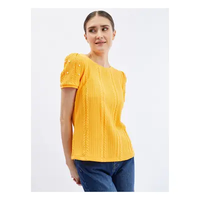 Orsay Yellow Women's T-Shirt with Decorative Details - Women