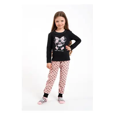 Girls' pyjamas Bonilla long sleeves, long legs - black/print