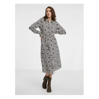 Cream-Black Women's Patterned Shirt Dress VILA Daca - Women