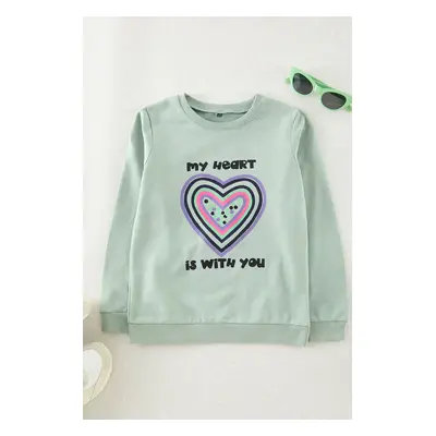 Trendyol Mint Girl Printed Knitted Sweatshirt