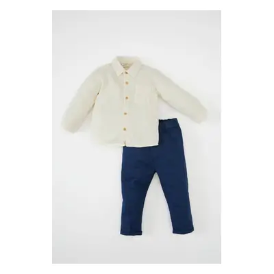 DEFACTO Baby Boy 2-Piece Set Muslin Long Sleeve Shirt Elastic Waist Trousers