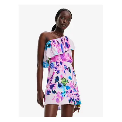 Pink floral dress on one shoulder Desigual Jan-Lacroix - Women