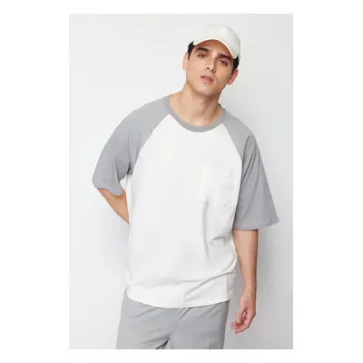 Trendyol Gray Oversize Pocket Color Blocked 100% Cotton T-Shirt