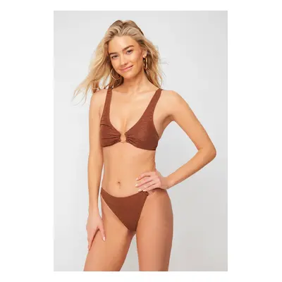 Trendyol Brown Triangle Accessory Silvery Bikini Top