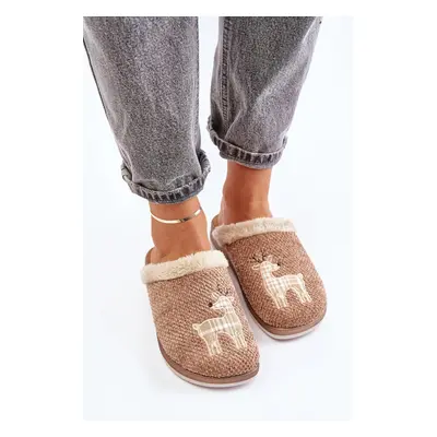 Women's Slippers With Reindeer And Fur Inblu CT000034 Beige