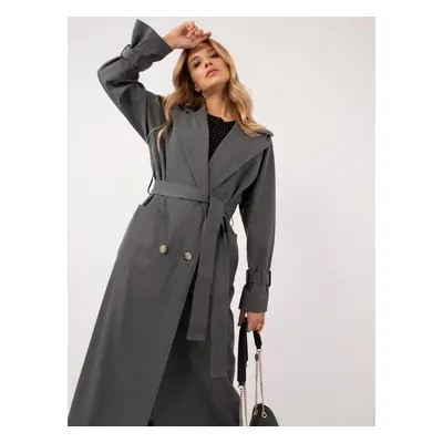 Dark gray long trench coat with pockets