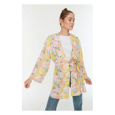 Trendyol Multicolored Floral Patterned Kaftan & Kimono with Pockets with Fastening Detail