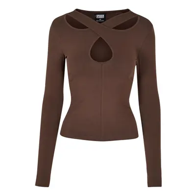 Ladies Crossed Cut Out Longsleeve Brown